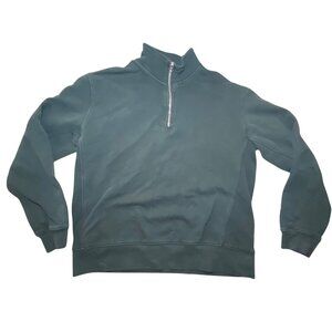 Zara Green Quarter-Zip Pullover Sweatshirt M Cotton Casual Comfort Cozy Style